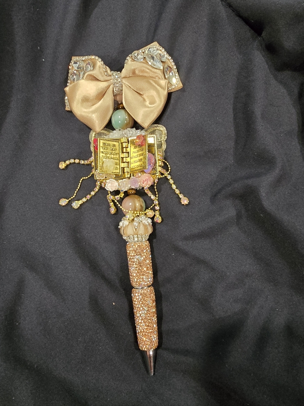 Embellished Gold Bow Beaded Statement Pen